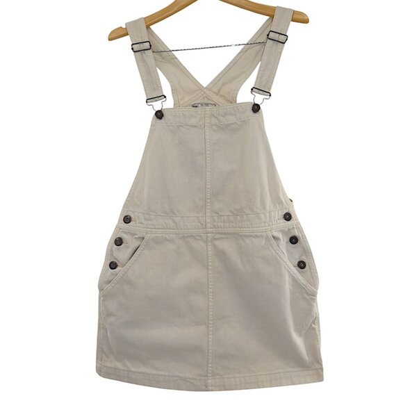 Free People Cream Pinafore Mini Dress Size W30 Cottagecore Layering Bib Overalls - Picture 7 of 13